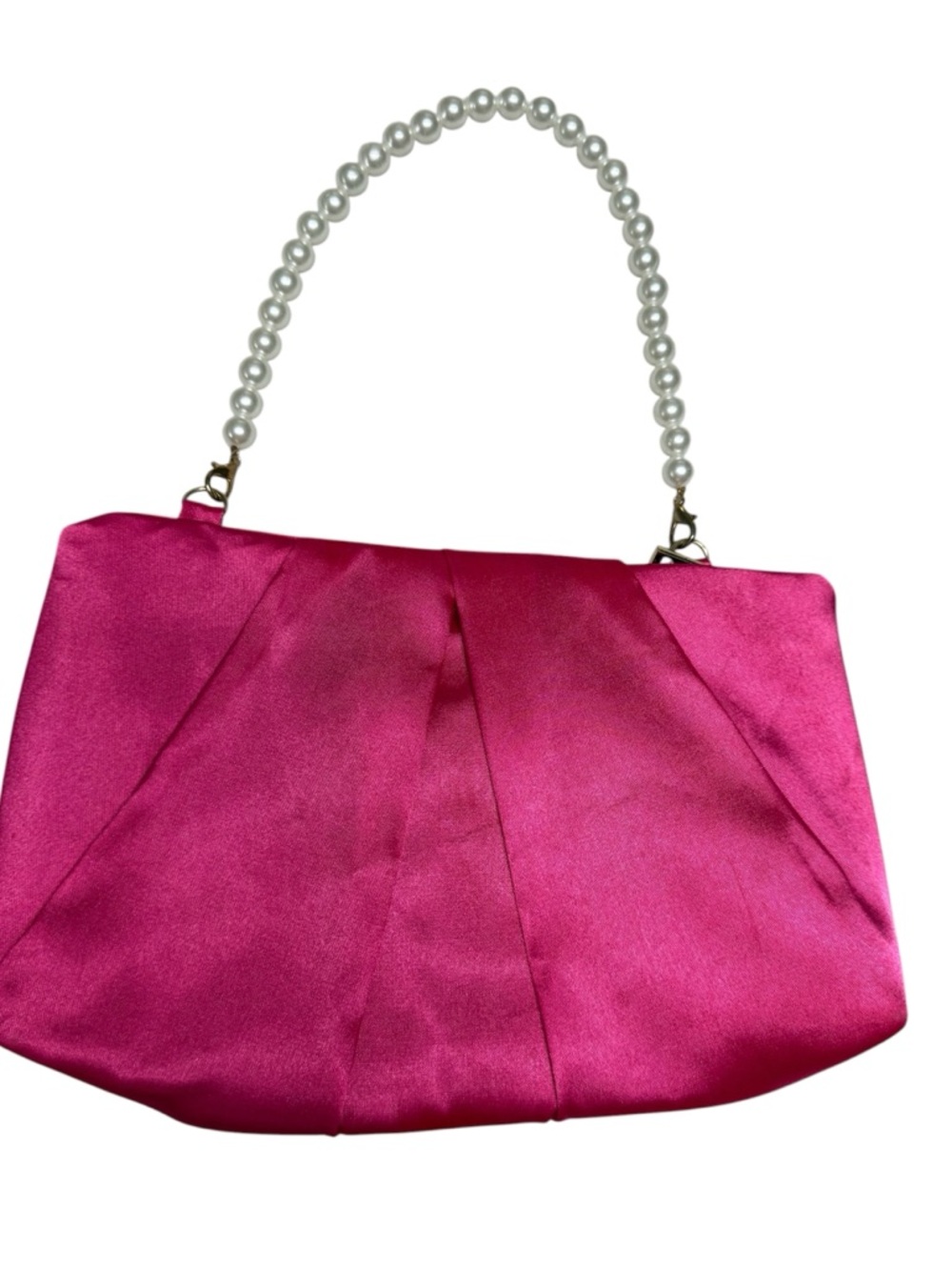 Pink Satin Pearl-Handle Evening Clutch